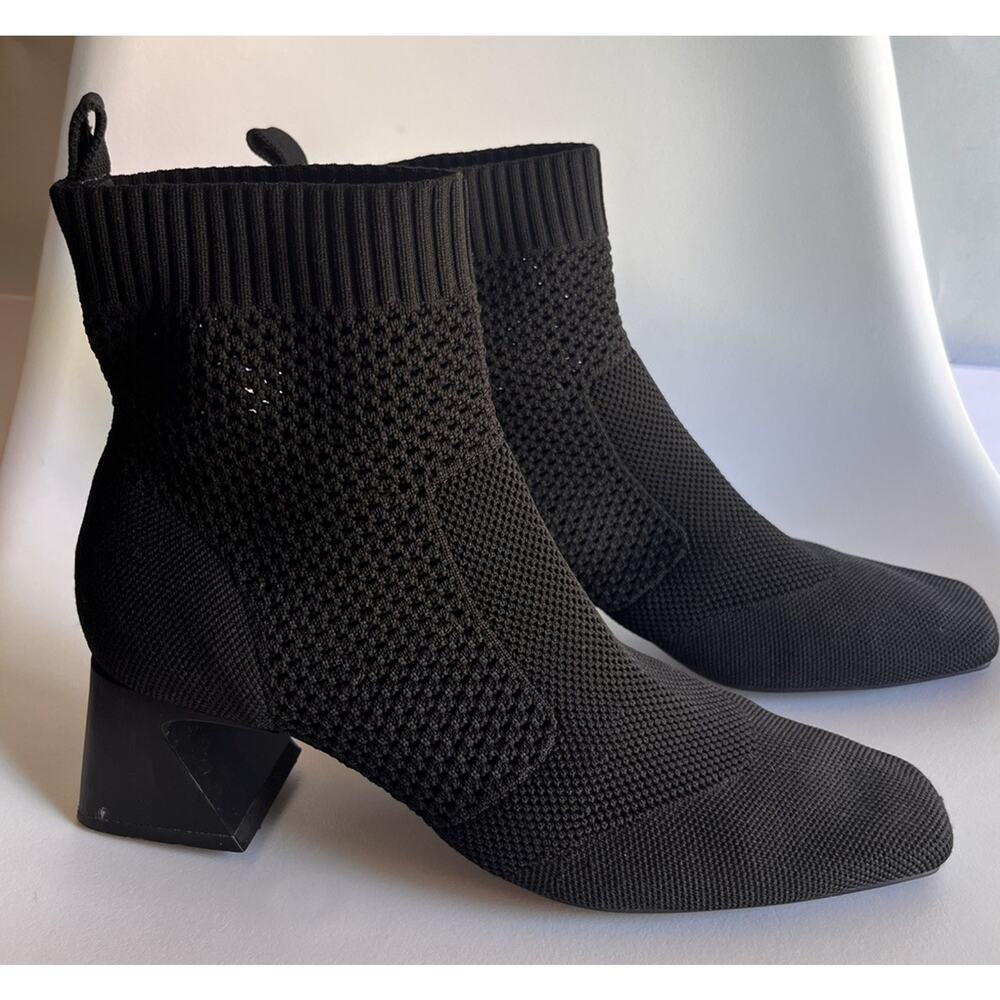 VIVAIA Melissa Square Toe Knit Ankle Boots Black Sculptural Heel US 9.5 EU 41